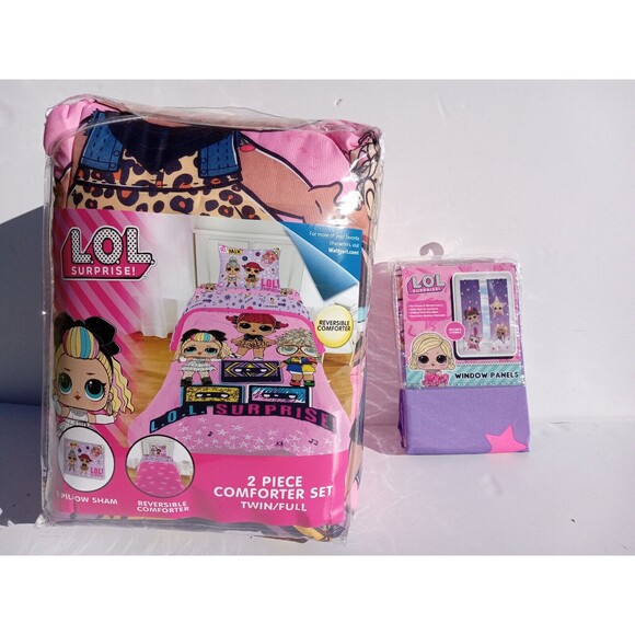 LOL Surprise Kids Twin/Full Comforter and Window Panel Bundle